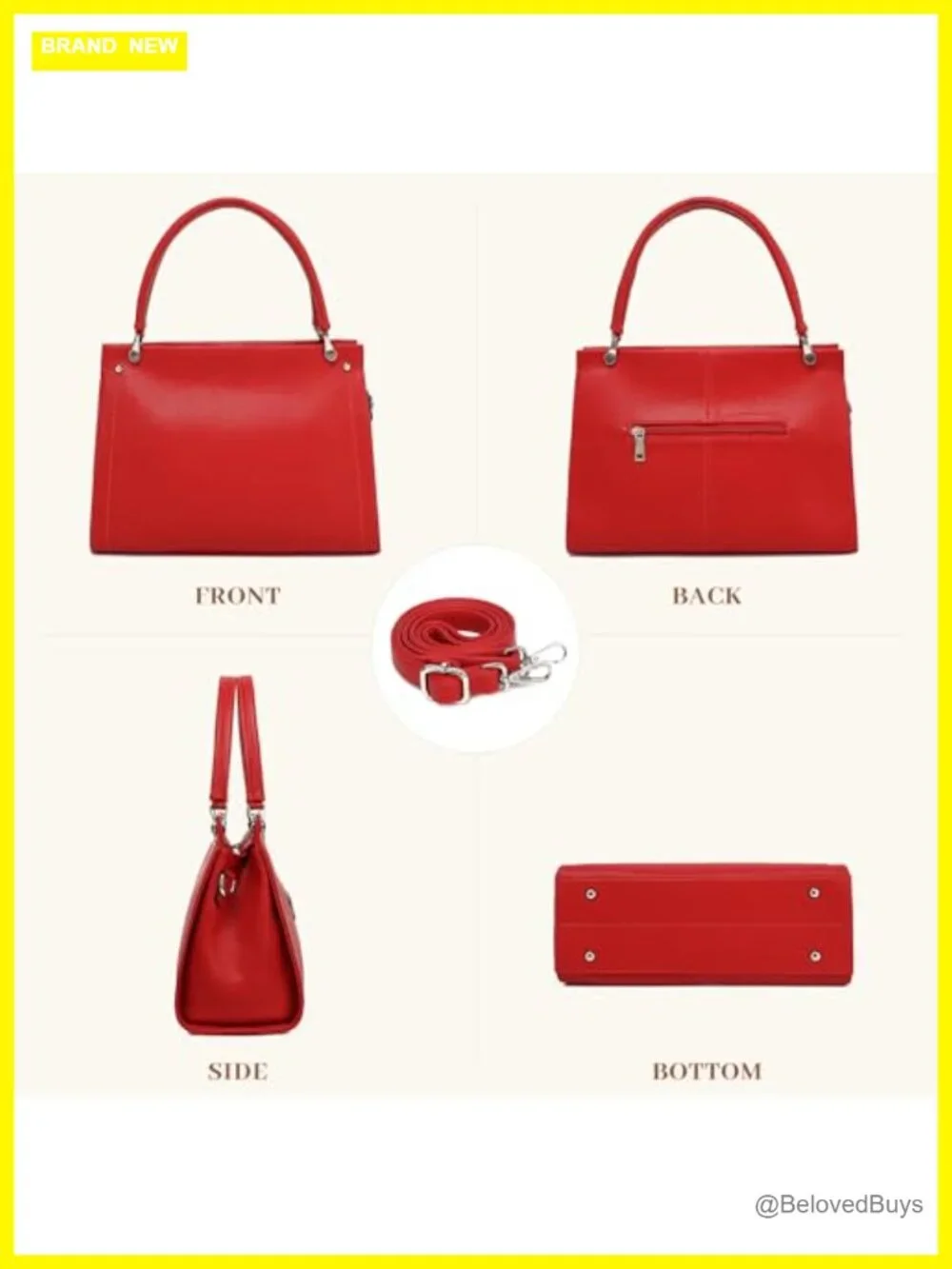 Lychee-Textured Vegan Leather Satchel Tote with Shoulder Strap, 6 Pockets